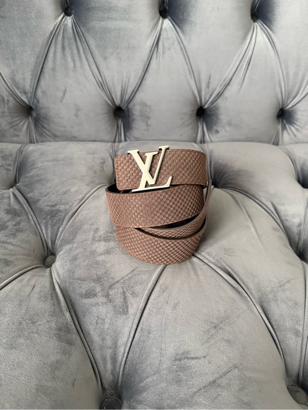 Louis Vuitton Brown Damier-Pattern LV Buckle Belt